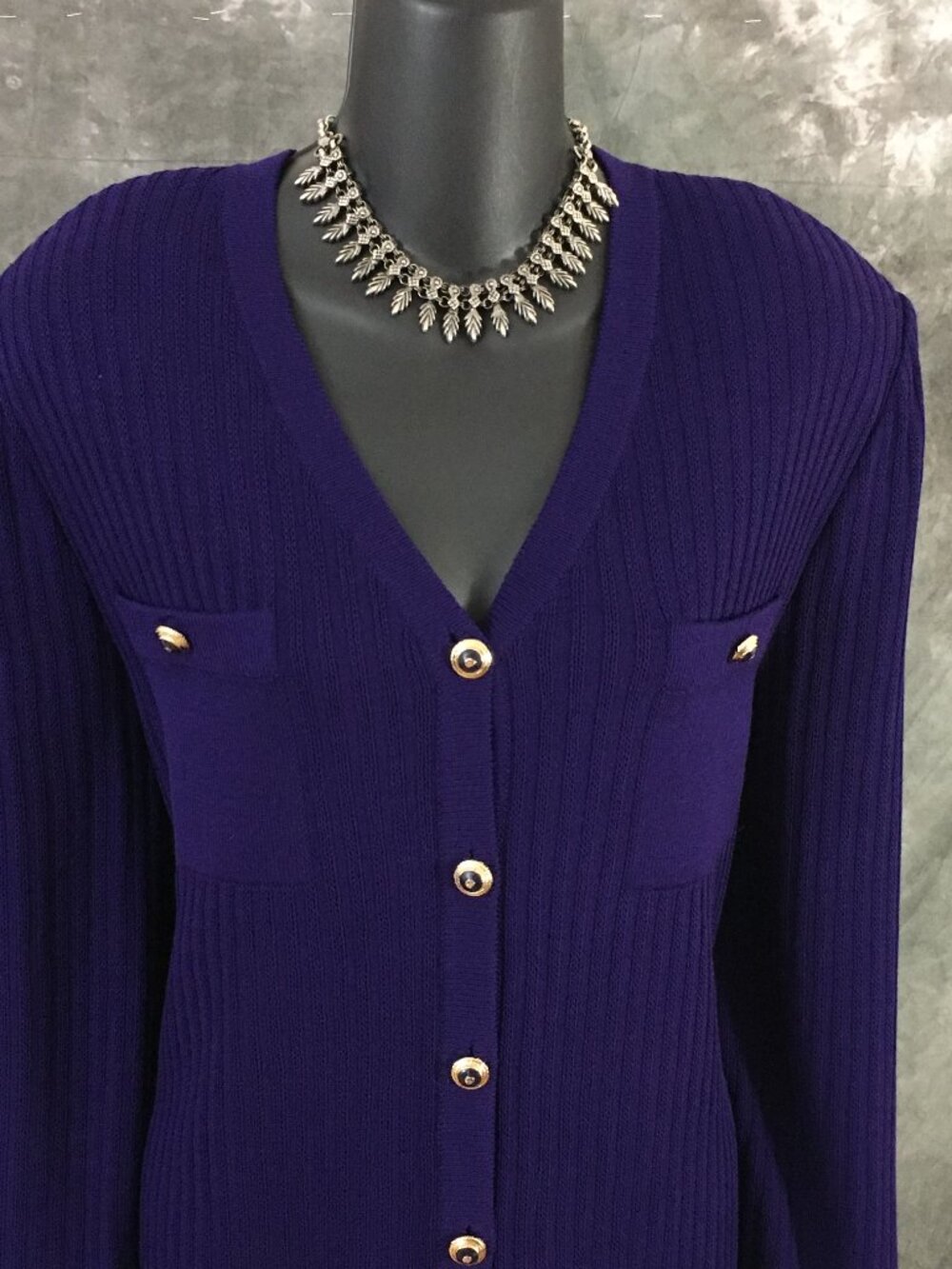 NWT NEW St John collection knit velvet purple jacket skirt suit size 14 - Picture 5 of 10